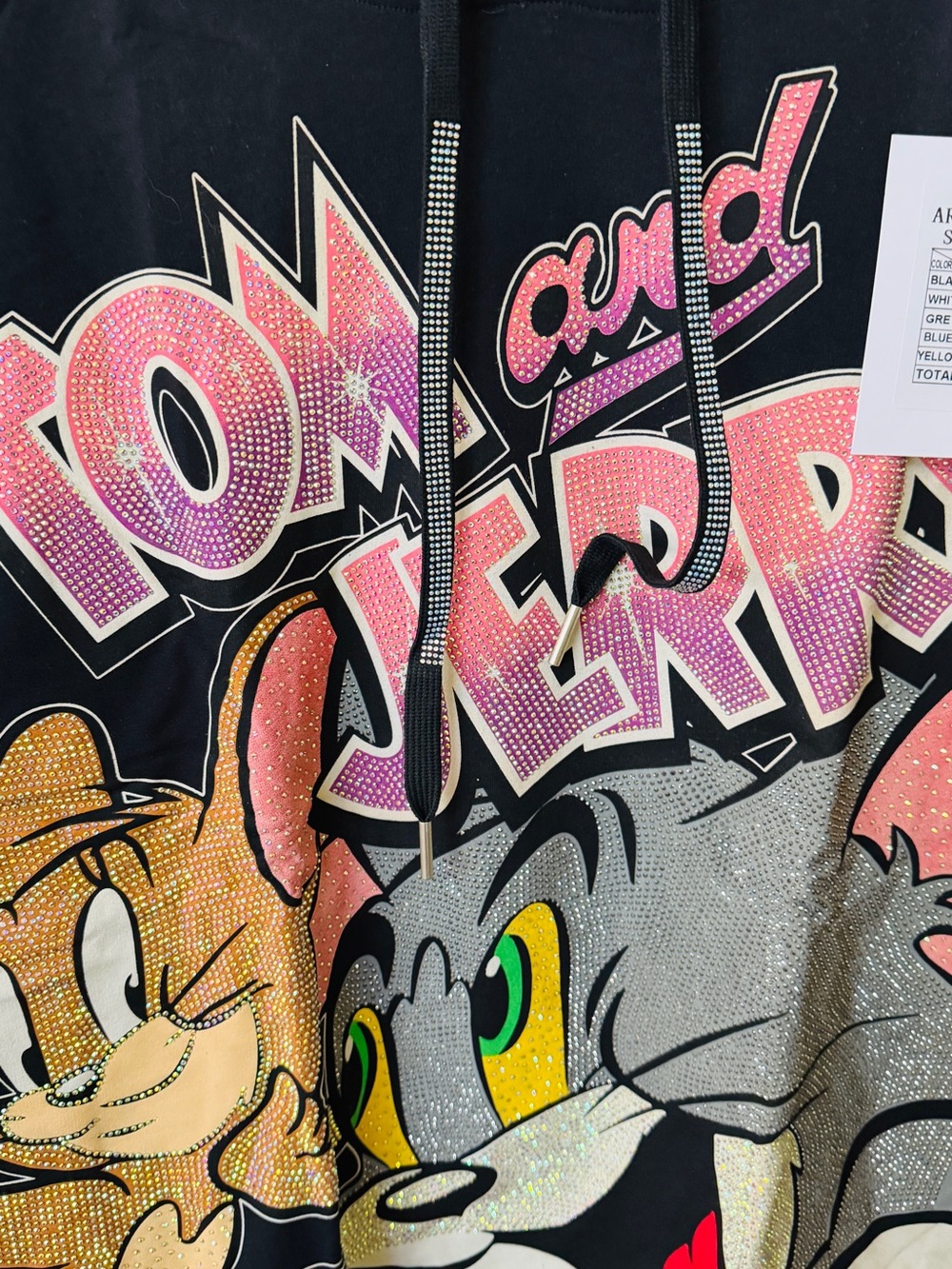 Source Unknown Black Tom & Jerry Rhinestone Graphic Joggers